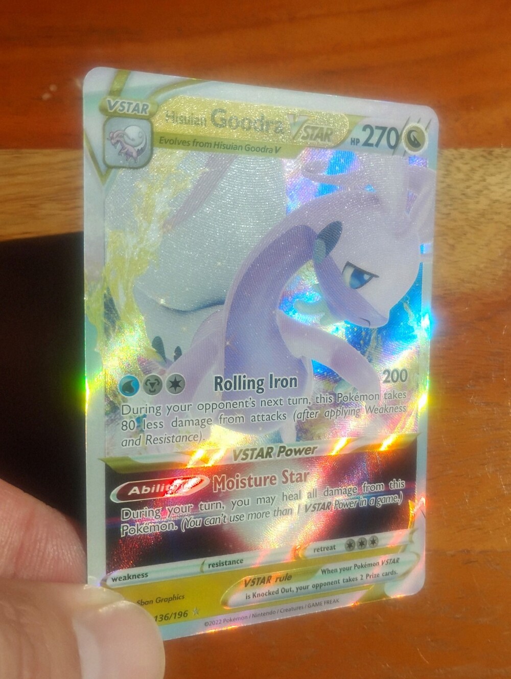 NM 2022 Holo Ultra Rare Hisuian Goodra VStar 136/196 Lost Origin Pokemon Card